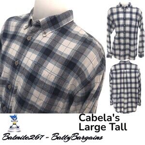 Cabelas Large TALL Mens Shirt Blue Flannel Button up Long Sleeves Pocket  Camis